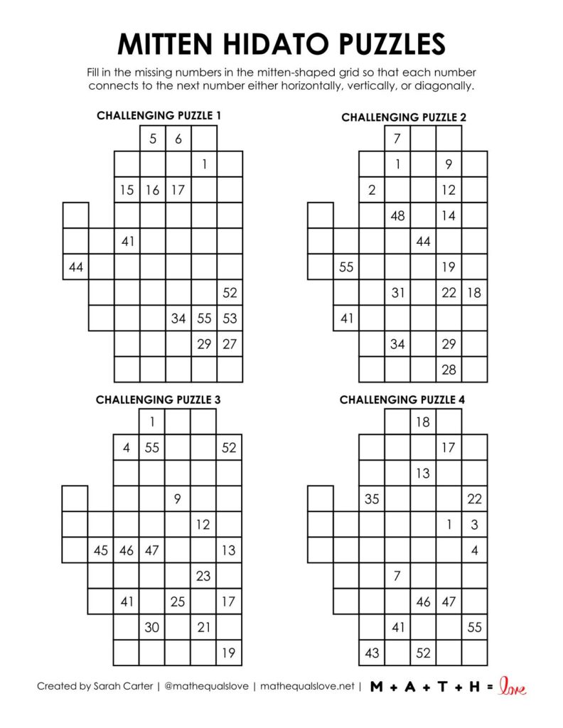 mitten hidato puzzles - level challenging 