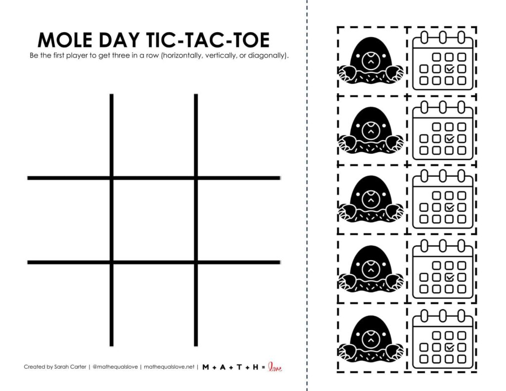 screenshot of mole day tic tac toe game. 