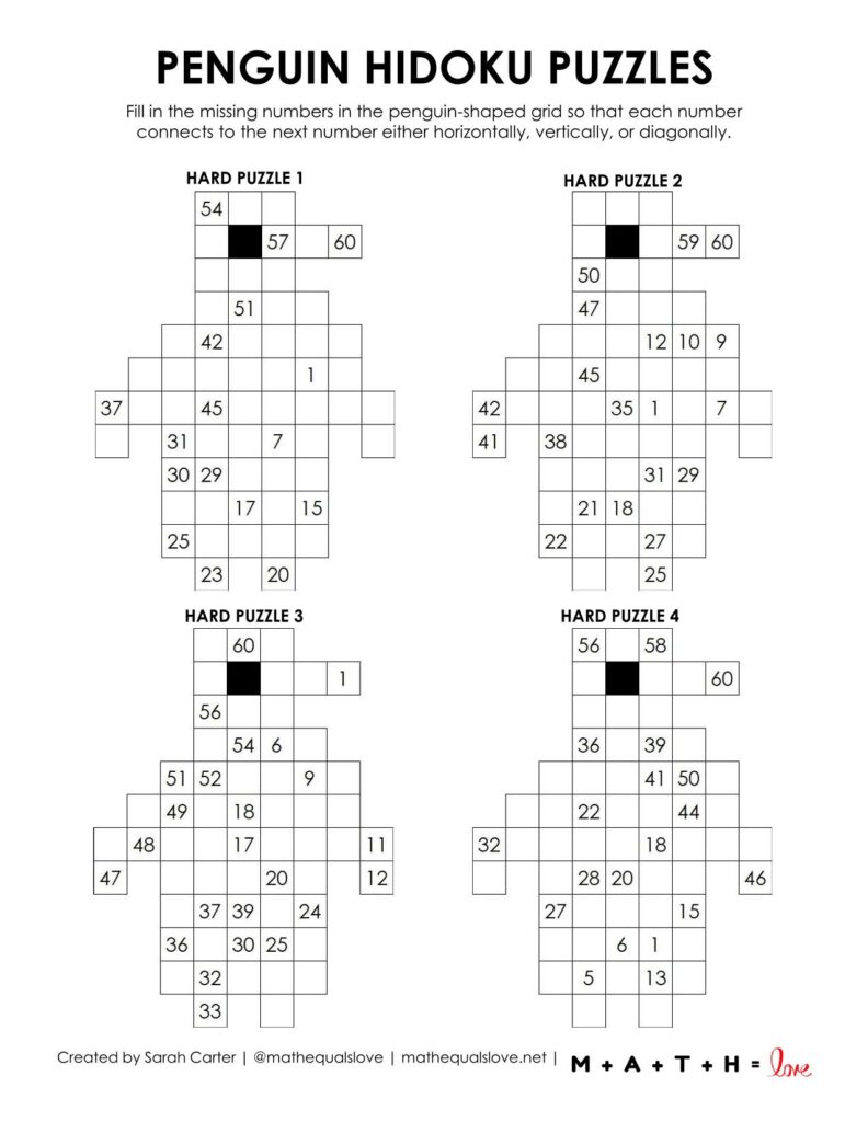 penguin hidoku puzzles - level hard. 