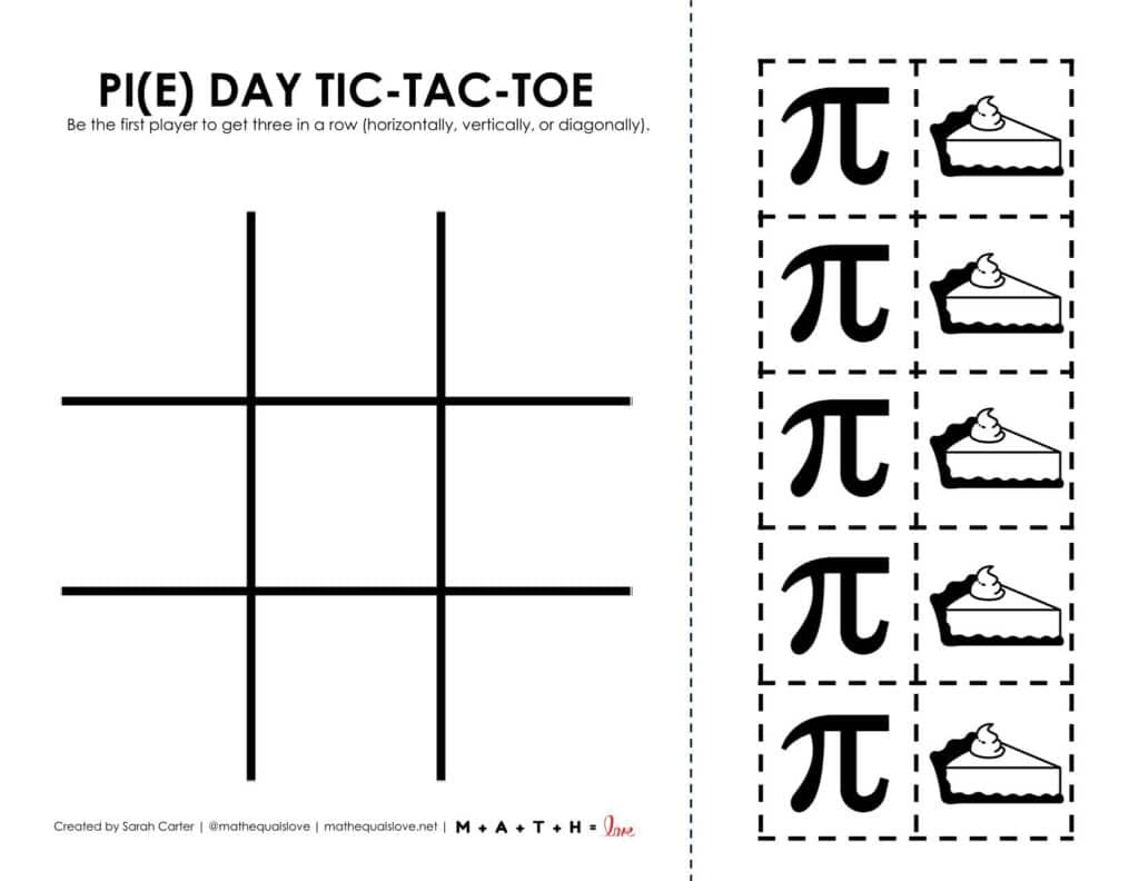 Screenshot of Pi Day Tic Tac Toe Game. 