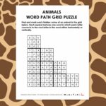 animals word path grid puzzle.