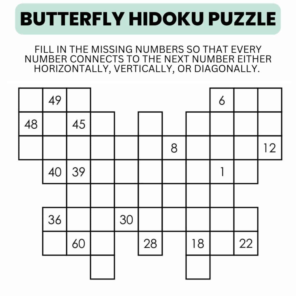 instructions for butterfly hidoku logic puzzle. 