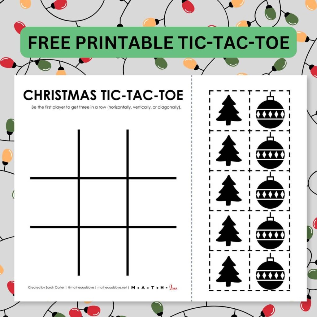 christmas tic tac toe board printable game. 