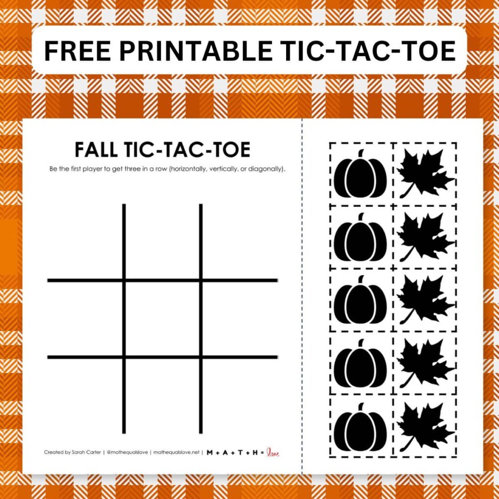 fall tic tac toe game board printable.