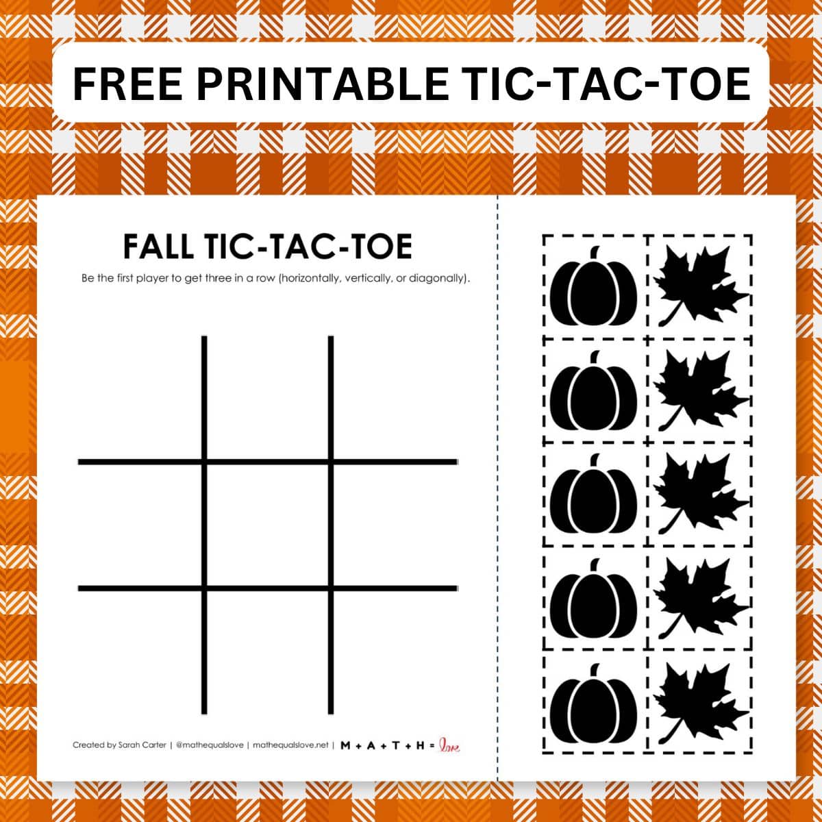fall tic tac toe game board printable.
