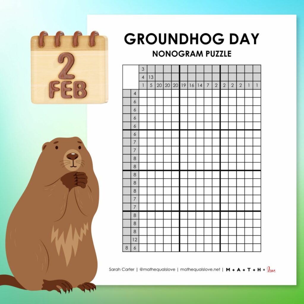 groundhog day nonogram puzzle - free printable pdf. 