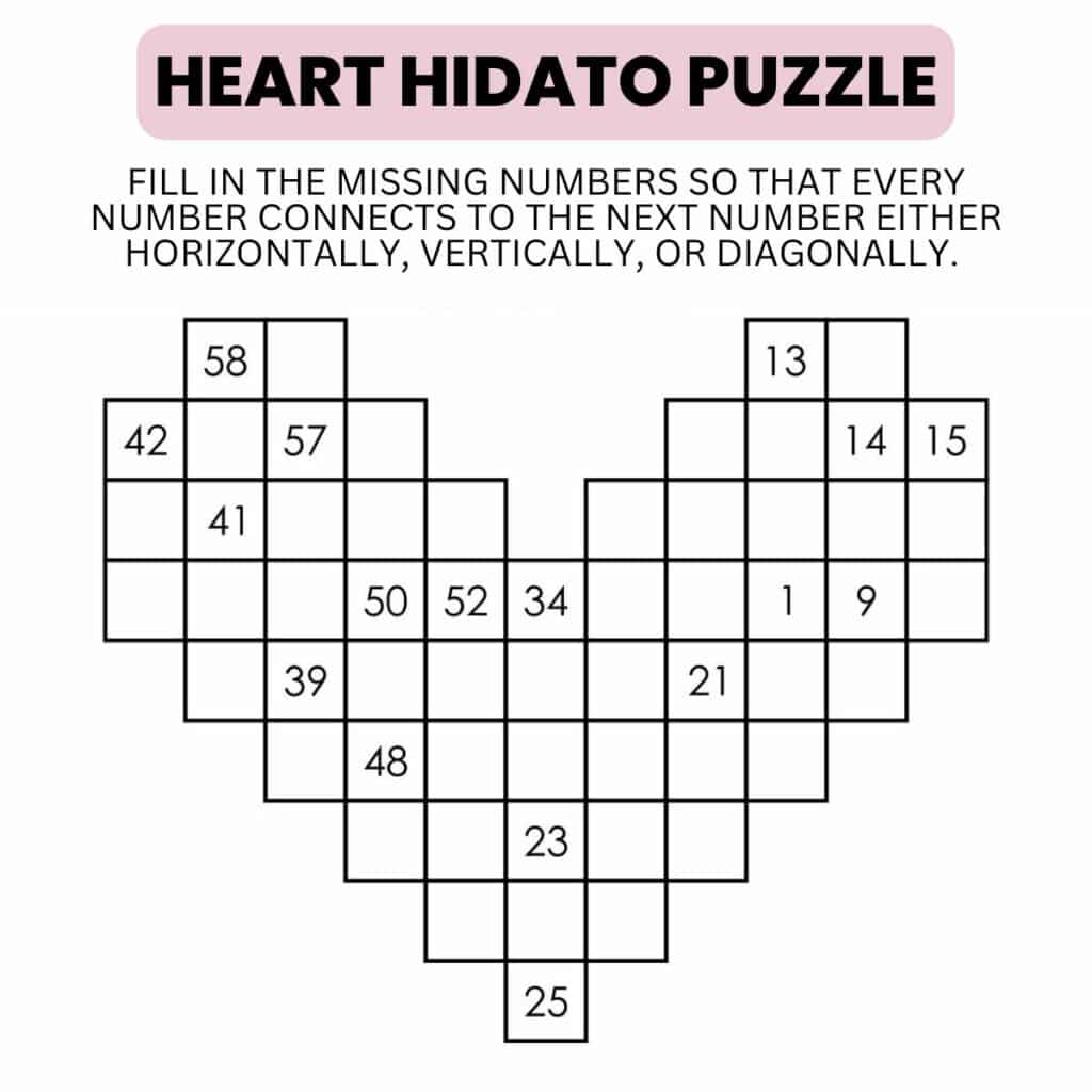 heart shaped hidato puzzle instructions. 