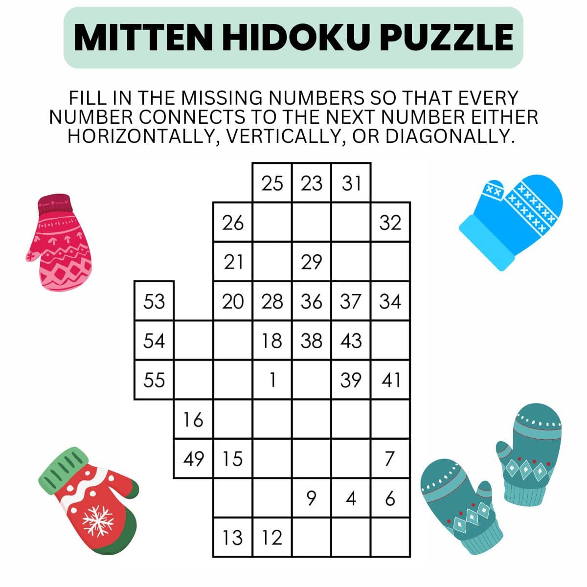 mitten hidoku puzzle instructions.