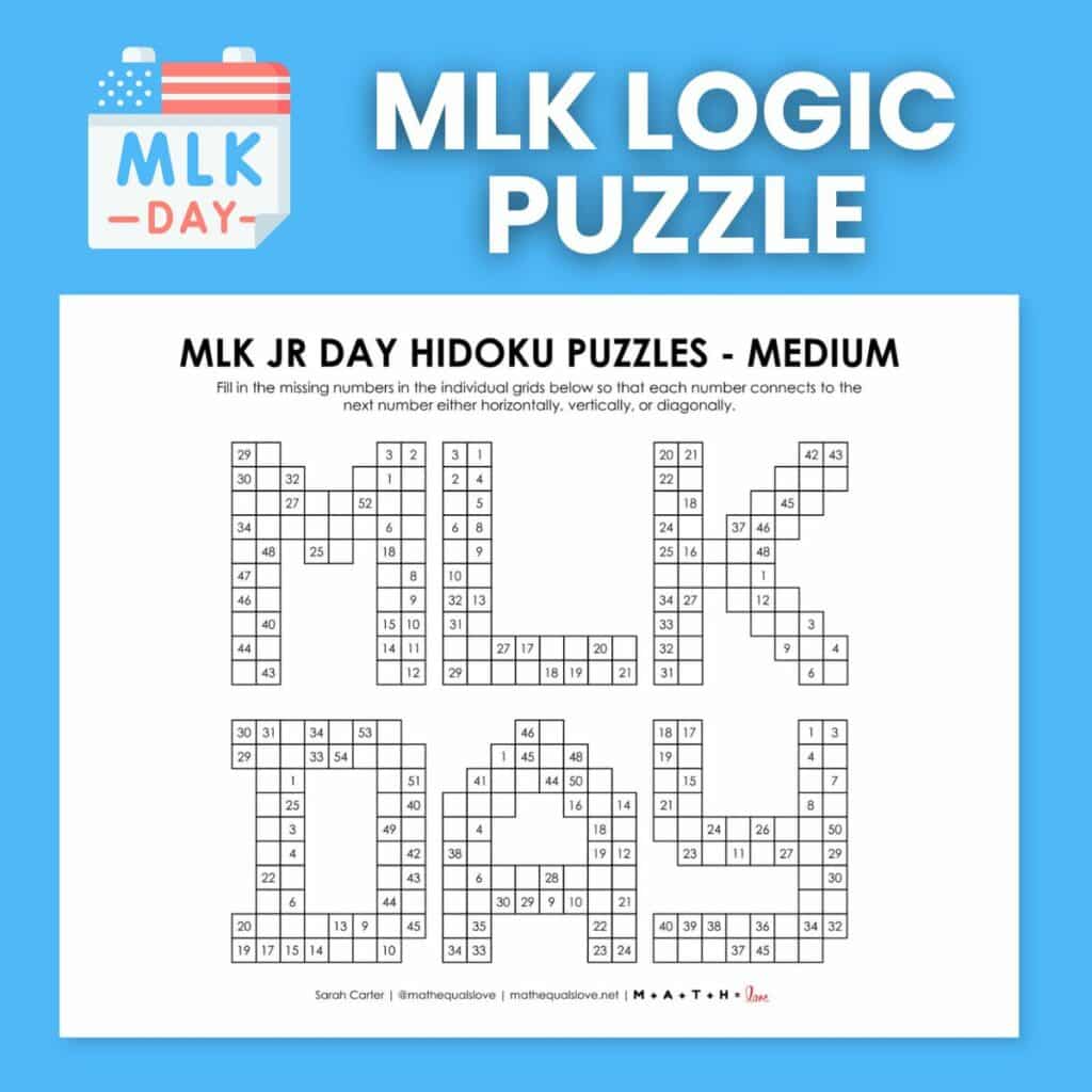 mlk day hidoku logic puzzle. 