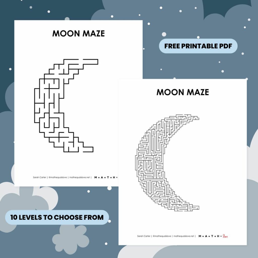 printable moon maze with varying levels of difficulty. 