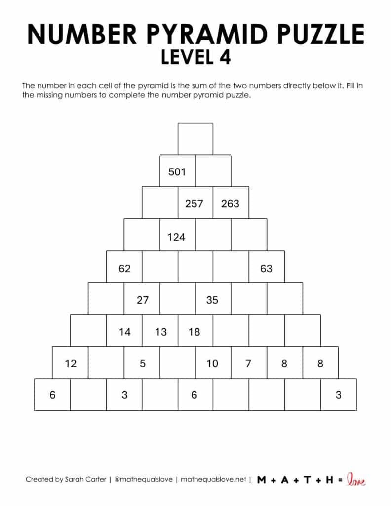 number pyramid puzzle level 4.