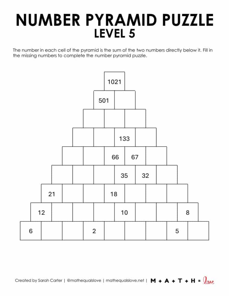 number pyramid puzzle level 5. 