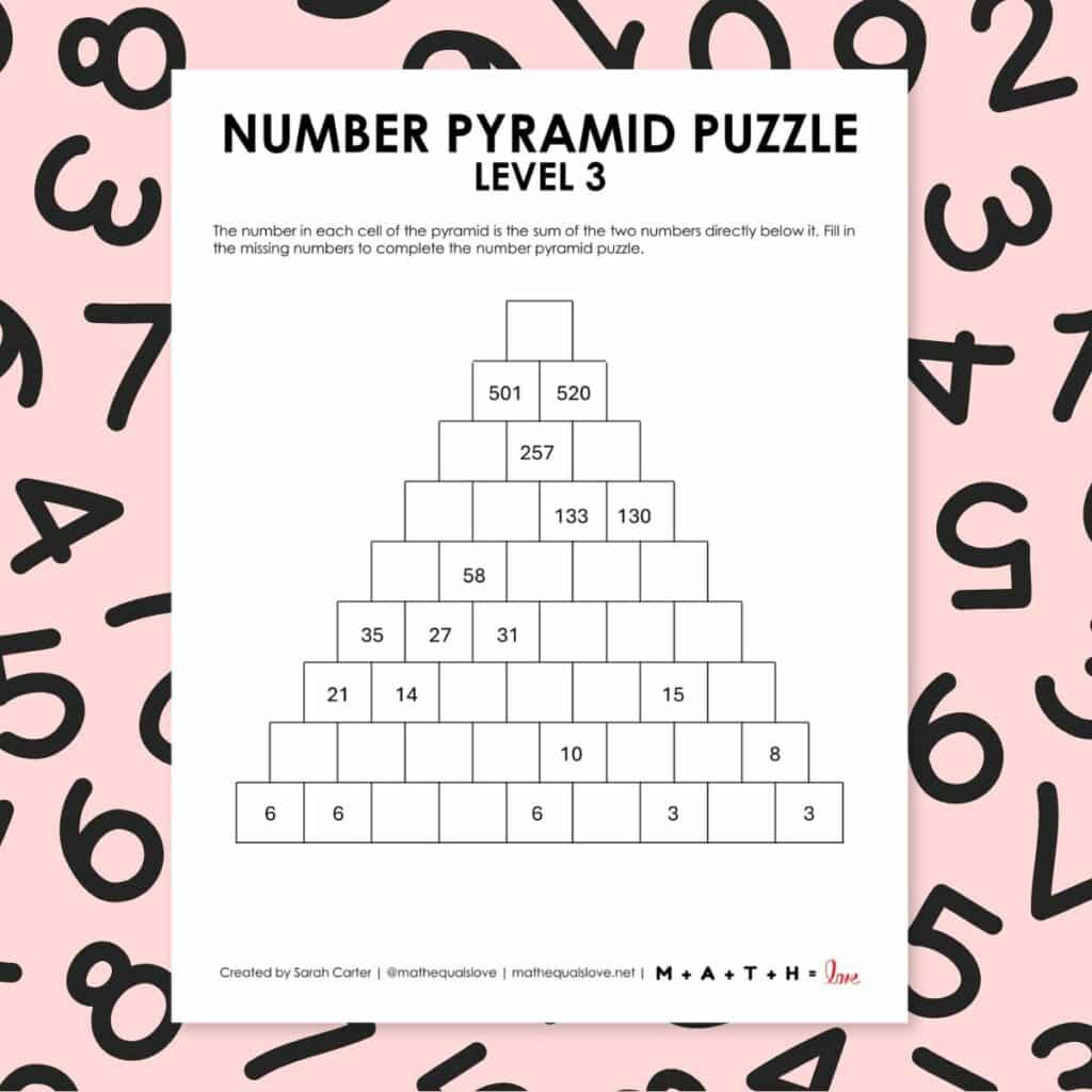 Number Pyramid Puzzle. 