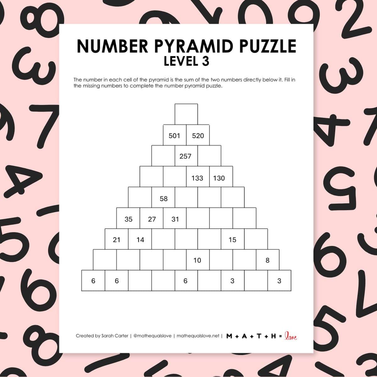 Number Pyramid Puzzle.