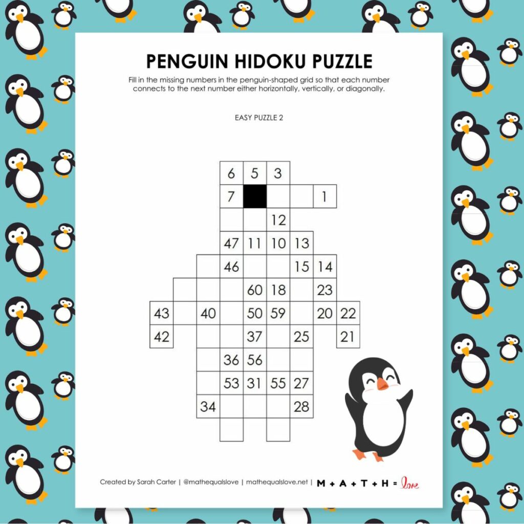 penguin hidoku logic puzzle. 