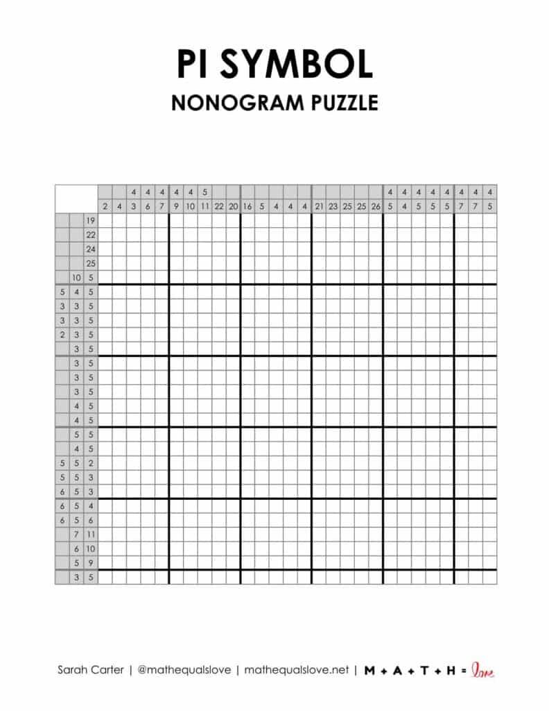 pi symbol nonogram puzzle for pi day. 