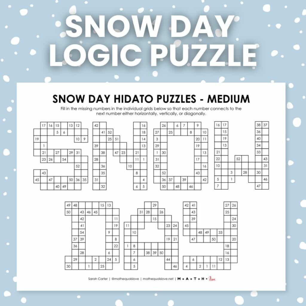 snow day hidato logic puzzles. 