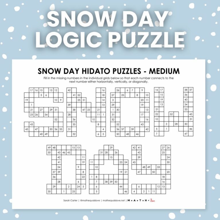 snow day hidato logic puzzles.