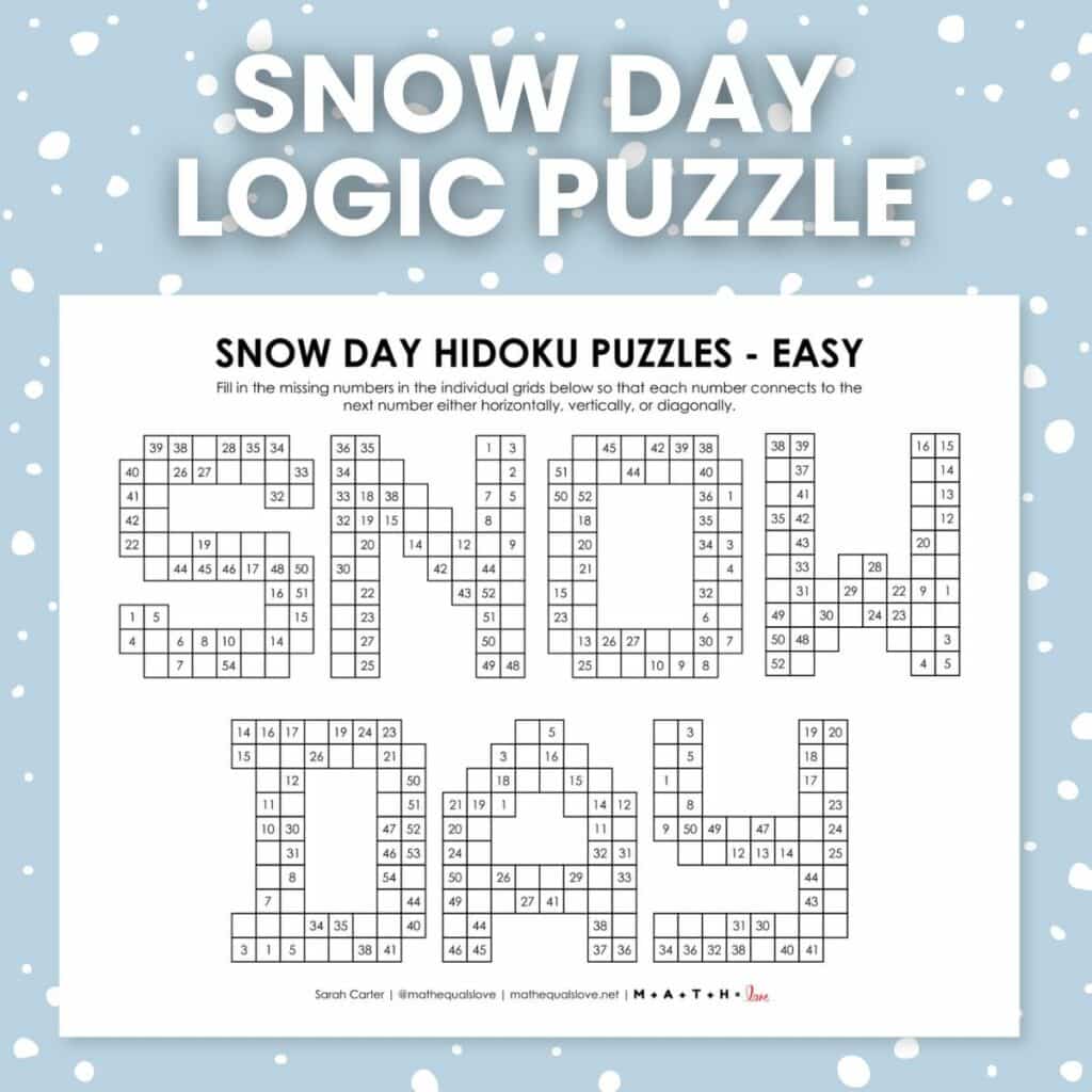 snow day hidoku logic puzzle. 