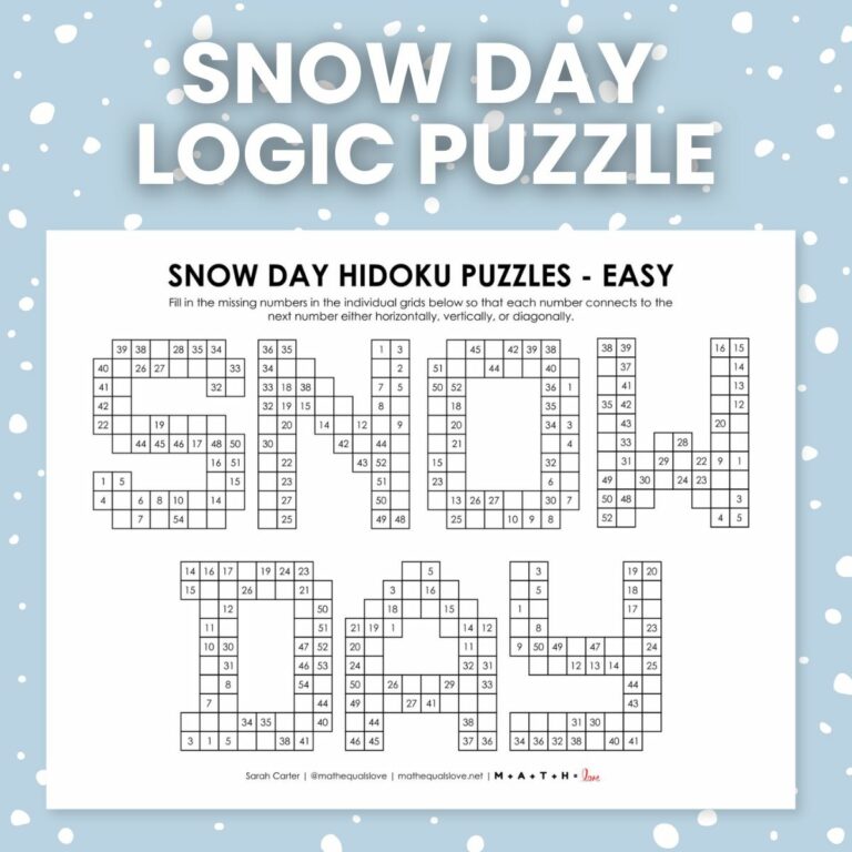 snow day hidoku logic puzzle.