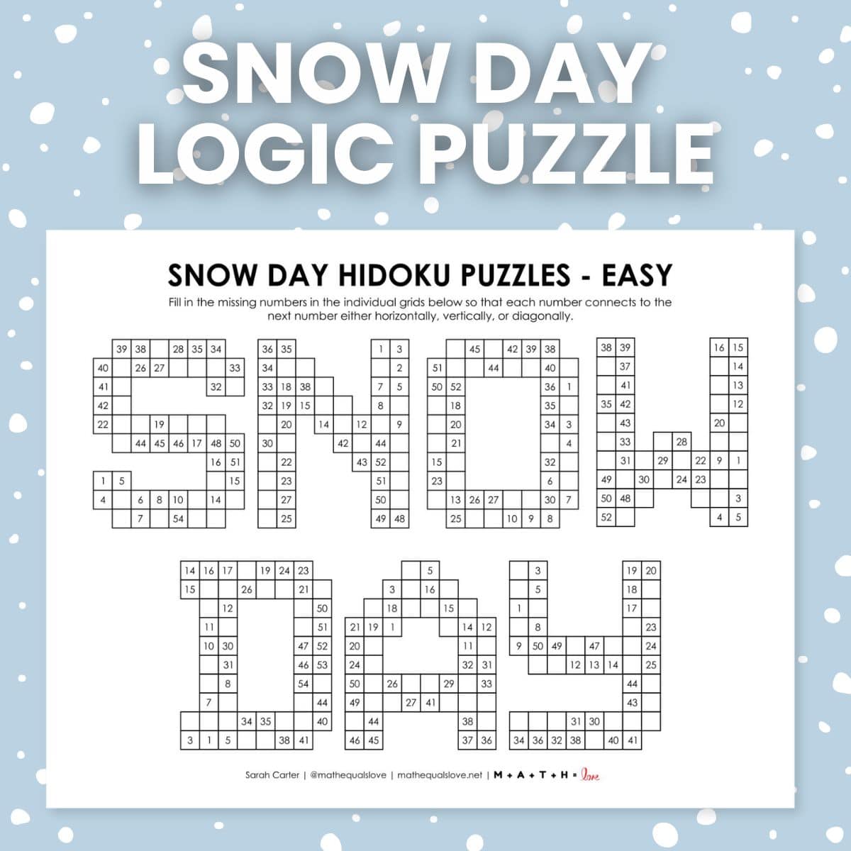 snow day hidoku logic puzzle.