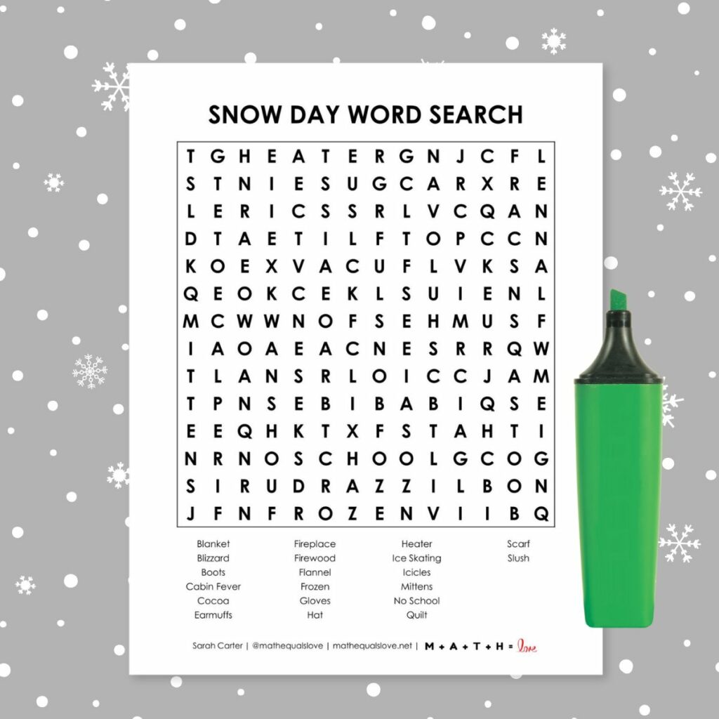 snow day word search puzzle. 