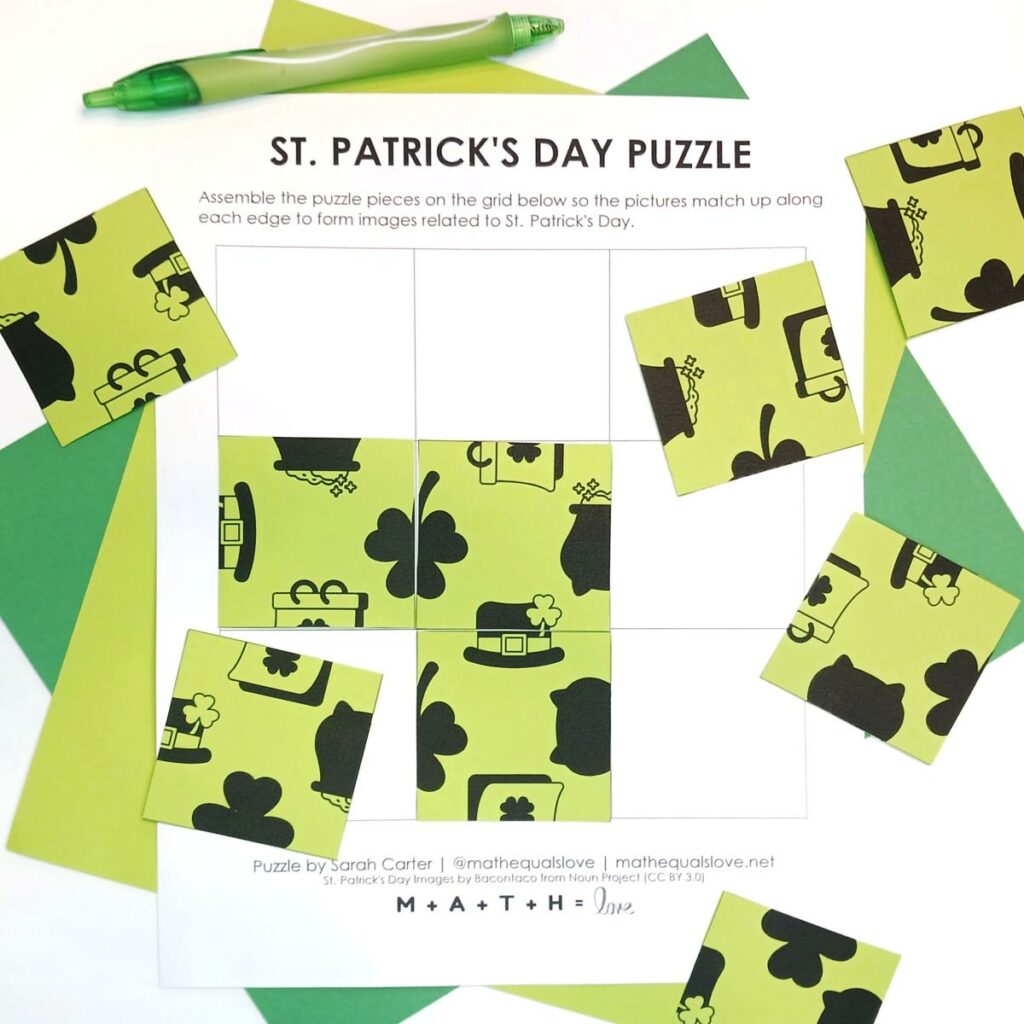 st patrick's day square edge matching puzzle. 