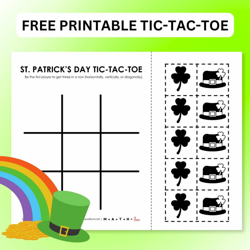 st patrick's day tic tac toe game printable. 