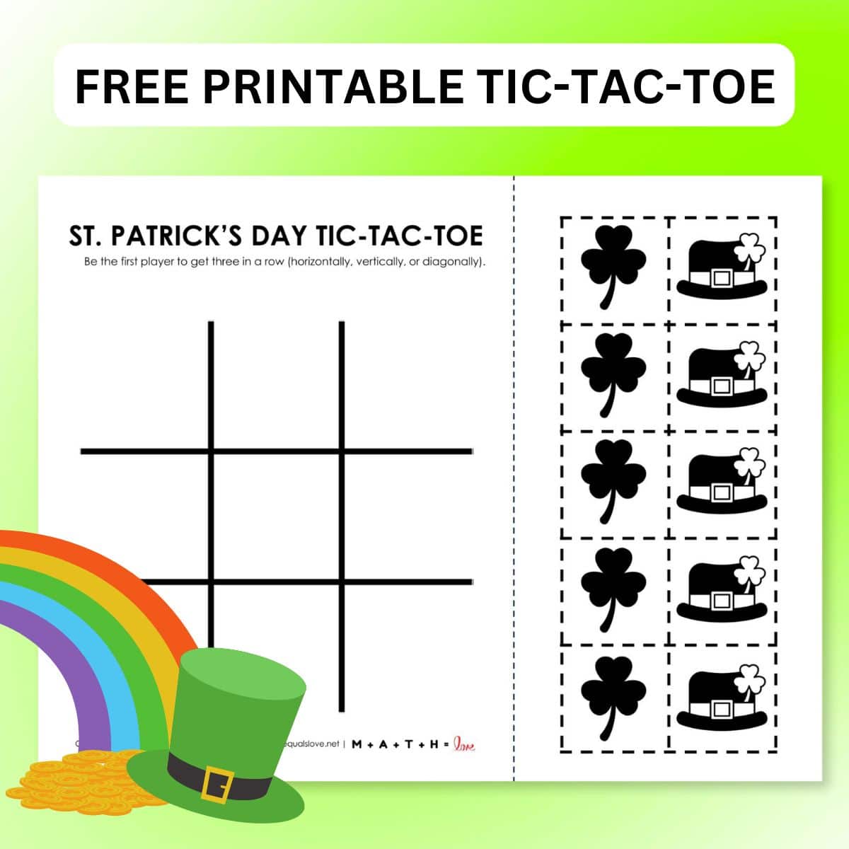 st patrick's day tic tac toe game printable.