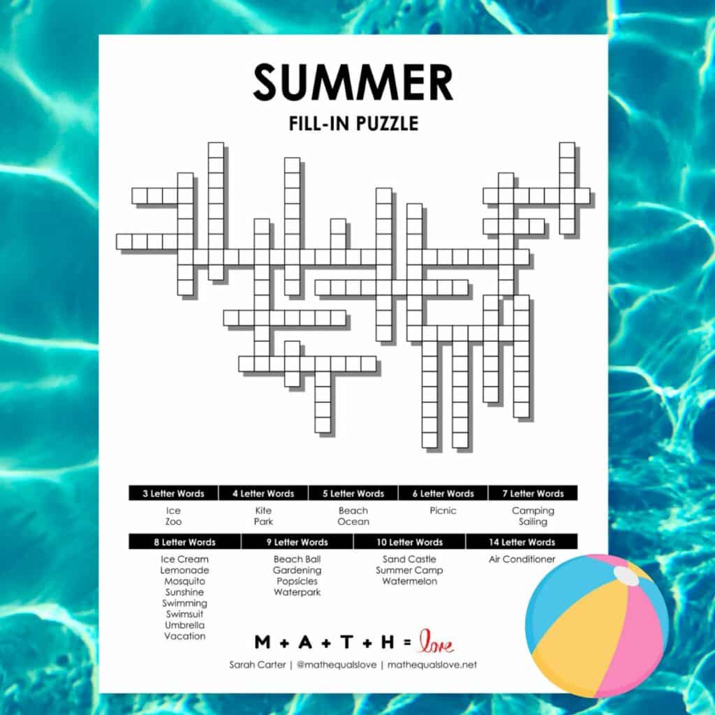 summer fill-in word puzzle printable. 