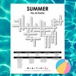 summer fill-in word puzzle printable.