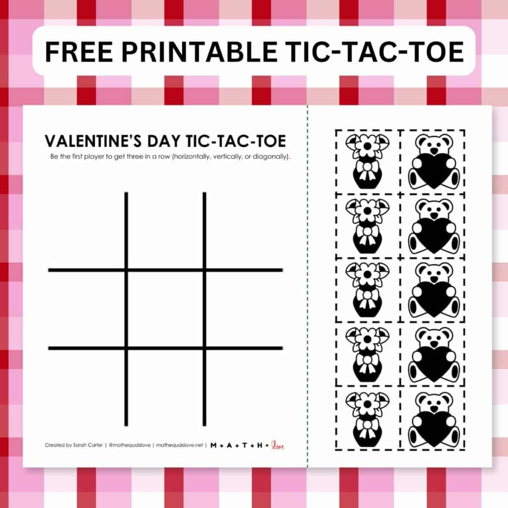 valentine's day tic tac toe game board printable. 