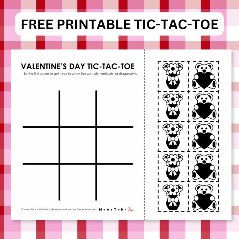 valentine's day tic tac toe game board printable.