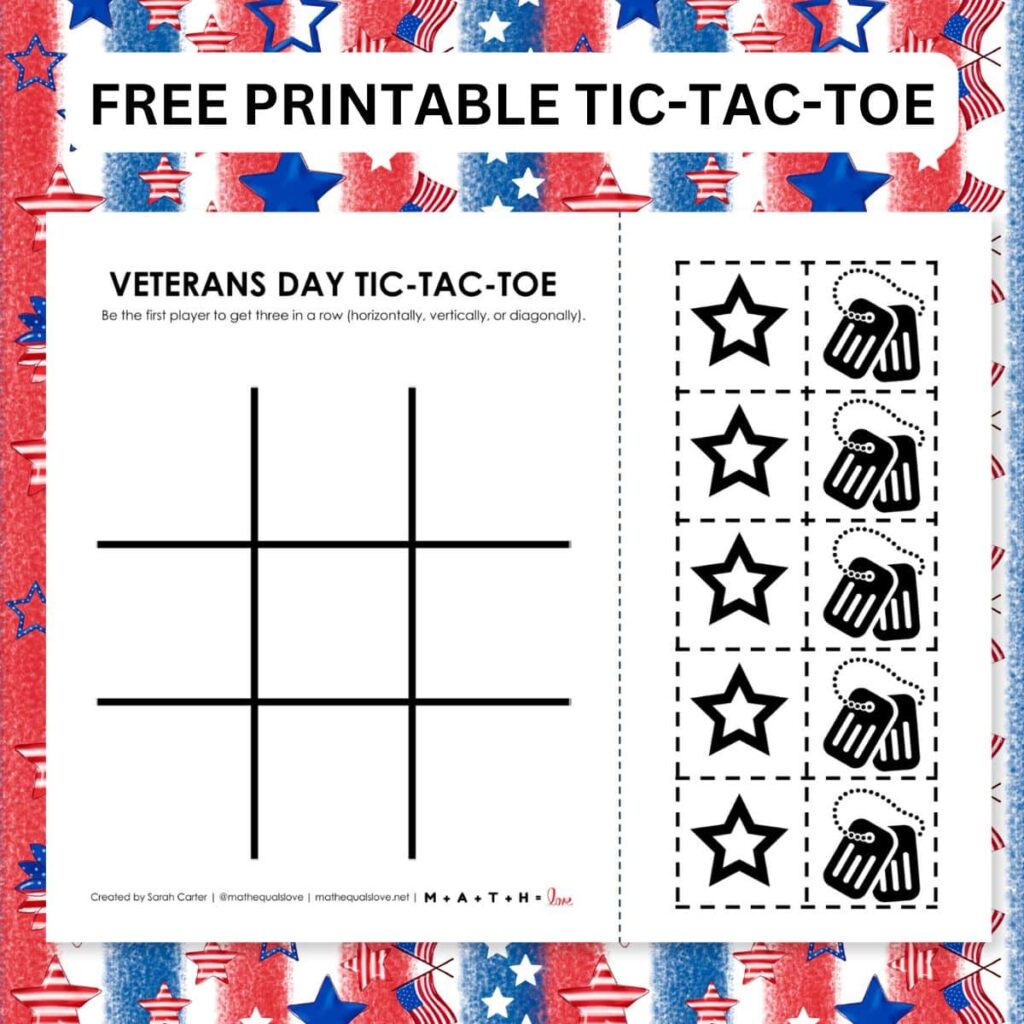 veterans day tic tac toe game. 
