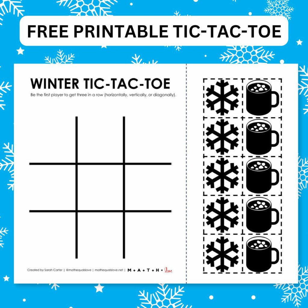 winter tic tac toe game board printable. 