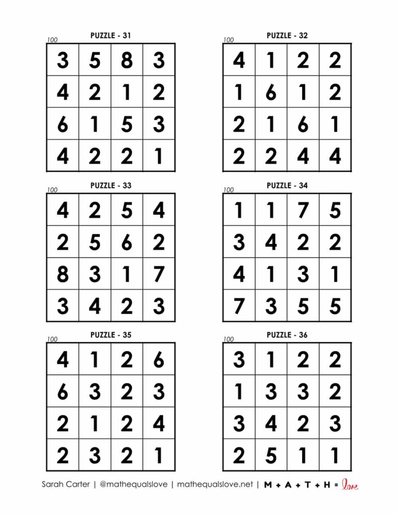 100 square puzzles page 6. 