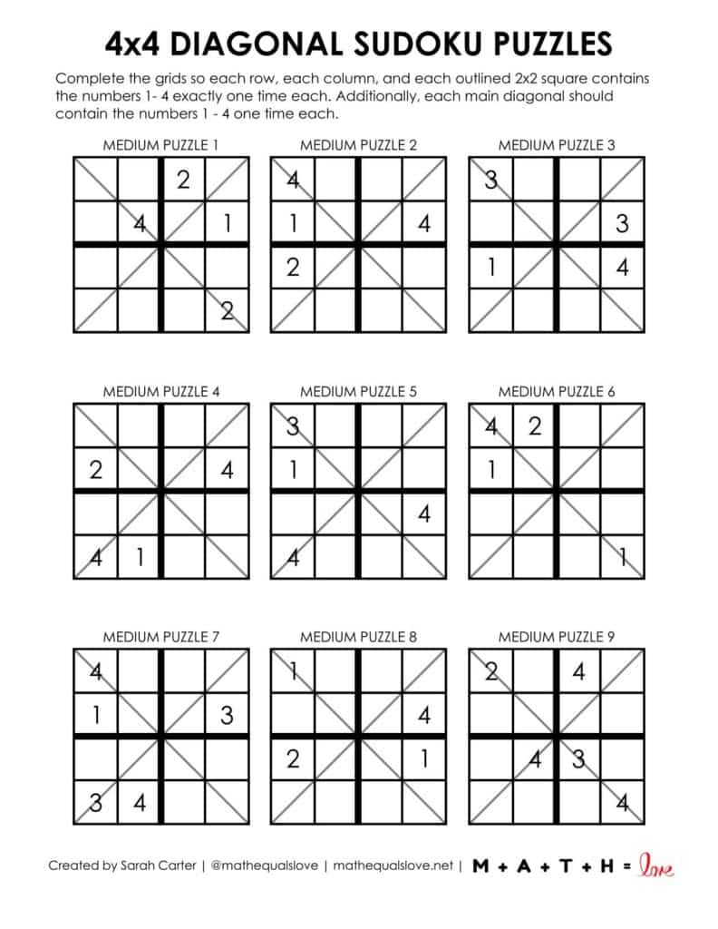 4x4 diagonal sudoku puzzle - level medium. 