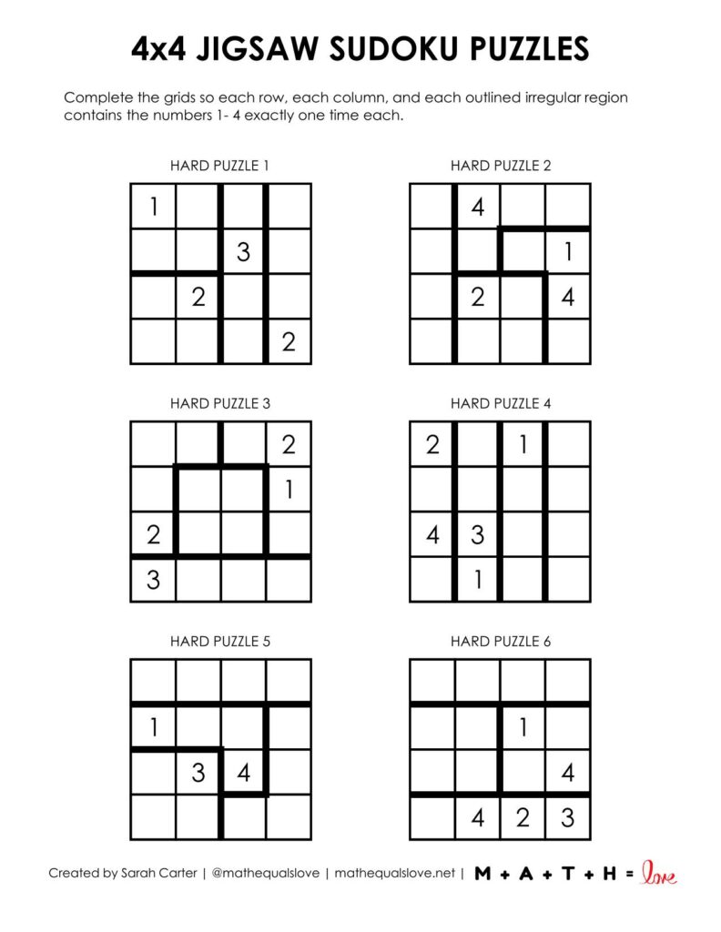 jigsaw sudoku - 4x4 level hard