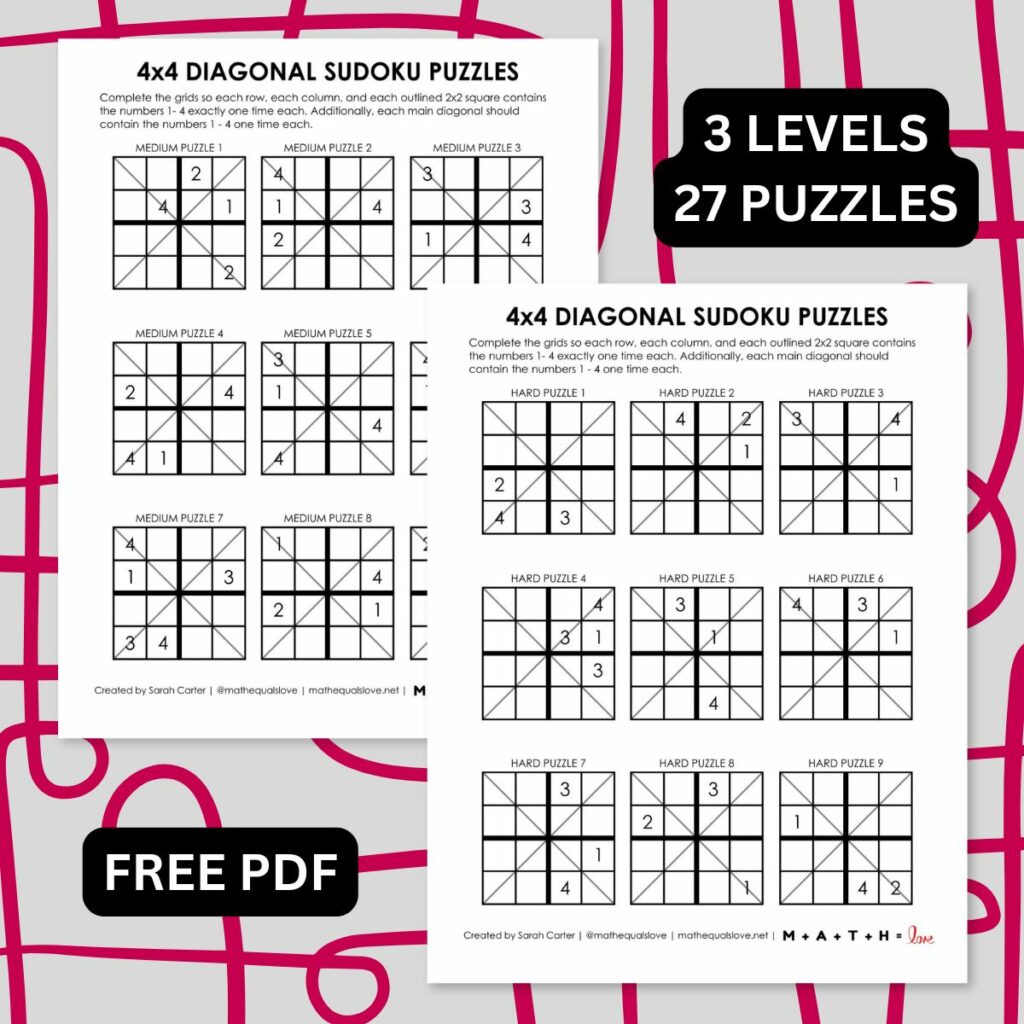 4x4 diagonal sudoku puzzles free printable. 