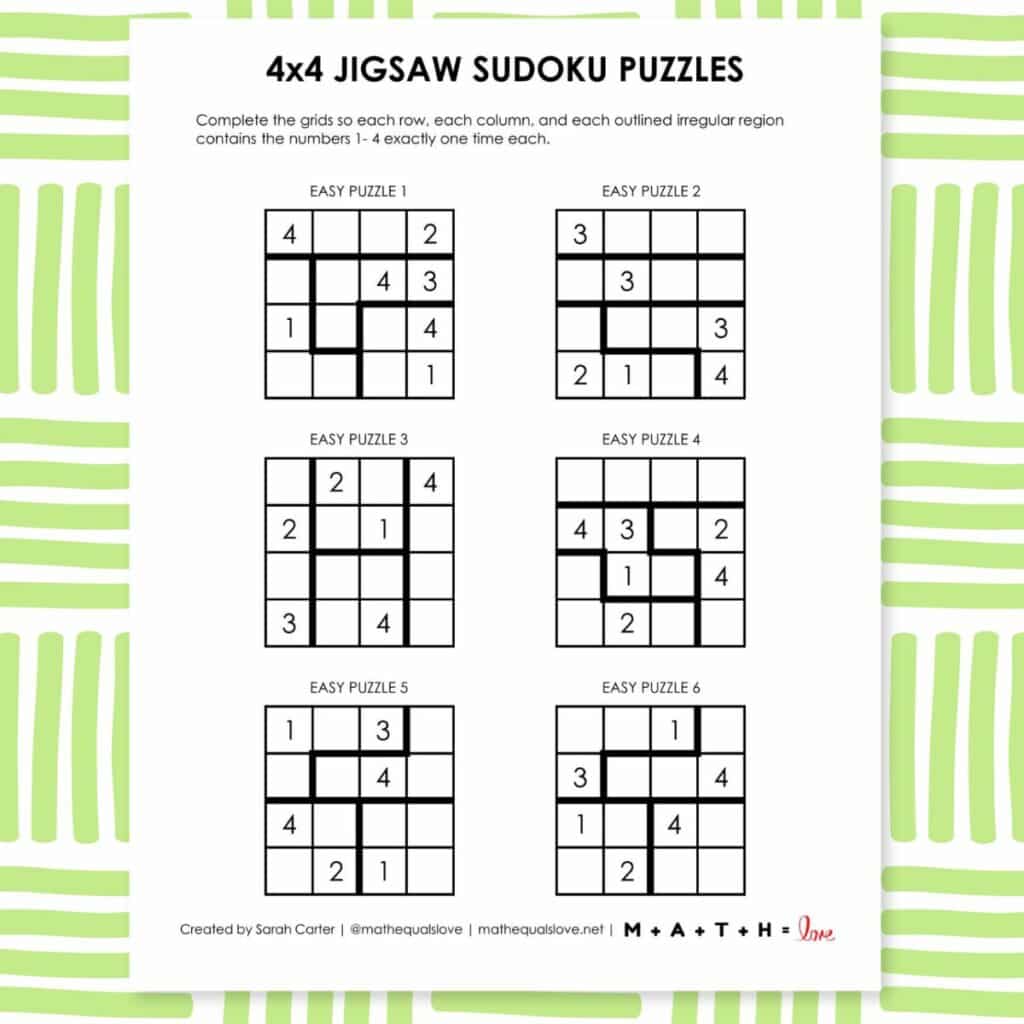 4x4 jigsaw sudoku puzzles printable. 