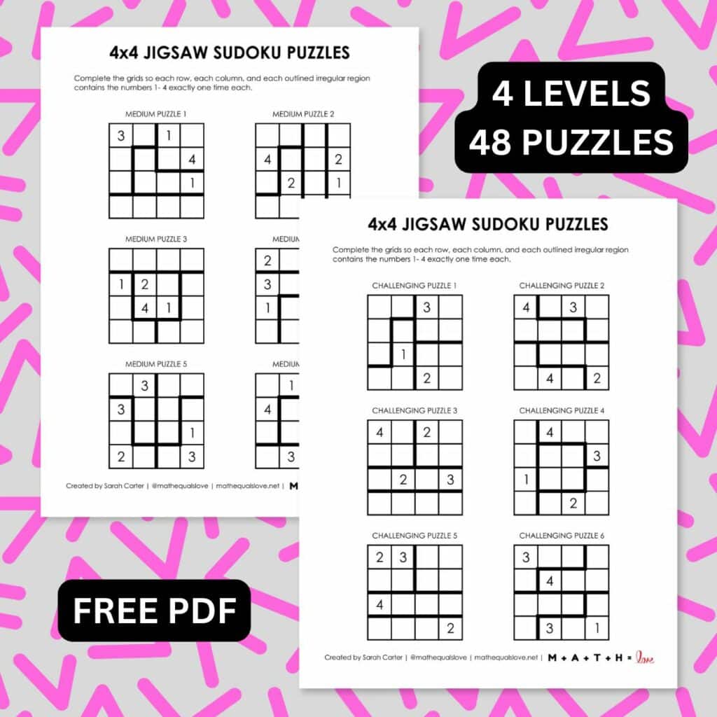 4x4 printable jigsaw sudoku with irregular regions 