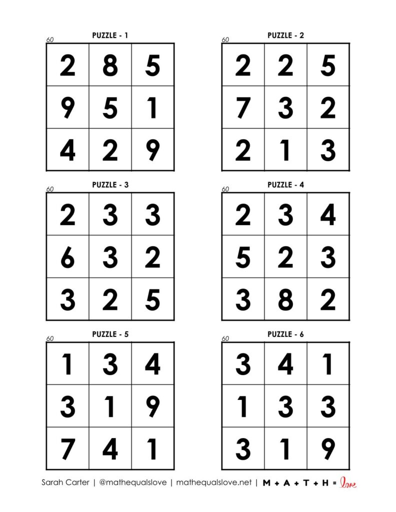 60 square puzzles page 1. 