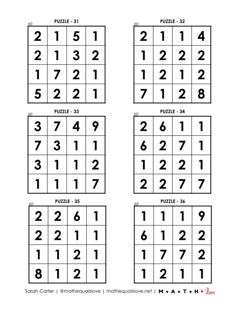 60 square puzzles page 6. 