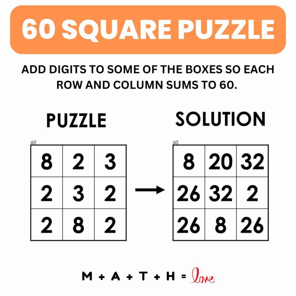 instructions for 60 square logic puzzles. 
