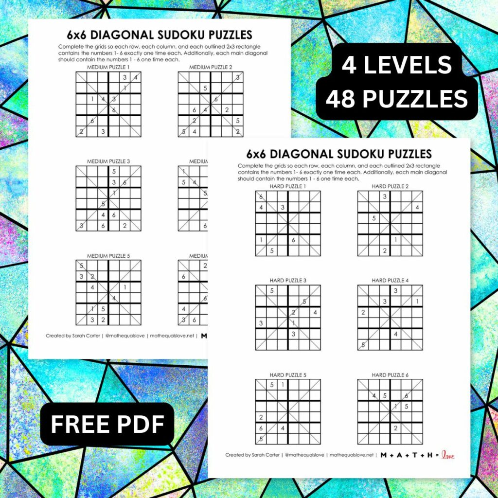 6x6 printable diagonal sudoku puzzles. 