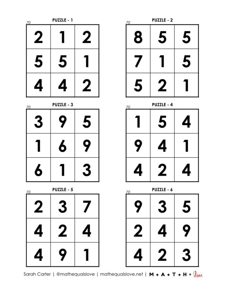 70 square puzzles page 1. 