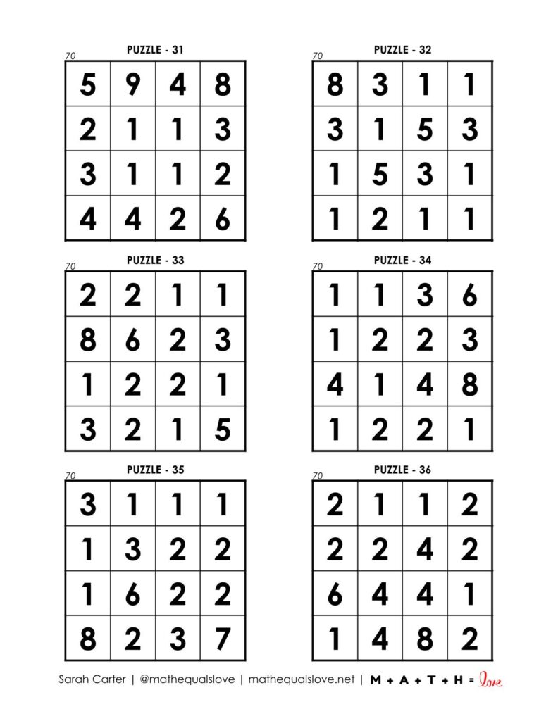 70 square puzzles page 6. 