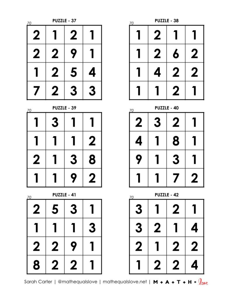 70 square puzzles page 7. 