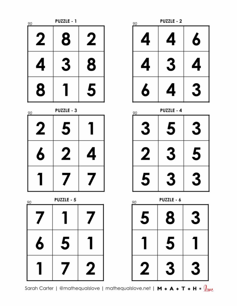 90 square puzzles - page 1. 