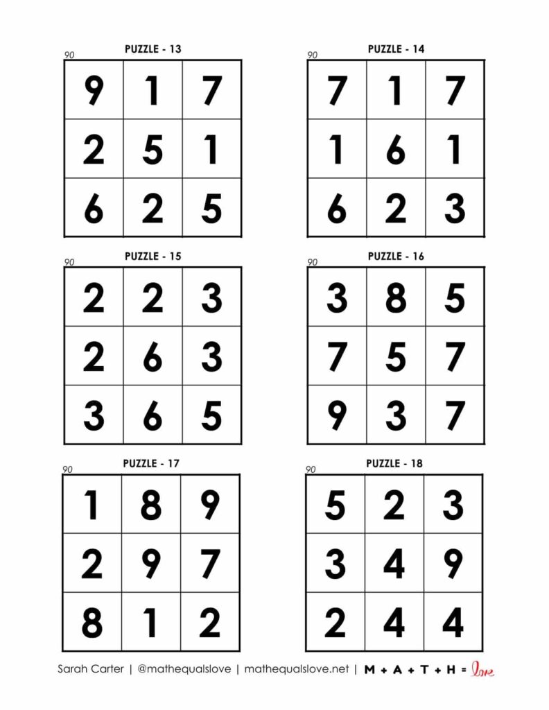 90 square puzzle page 3. 